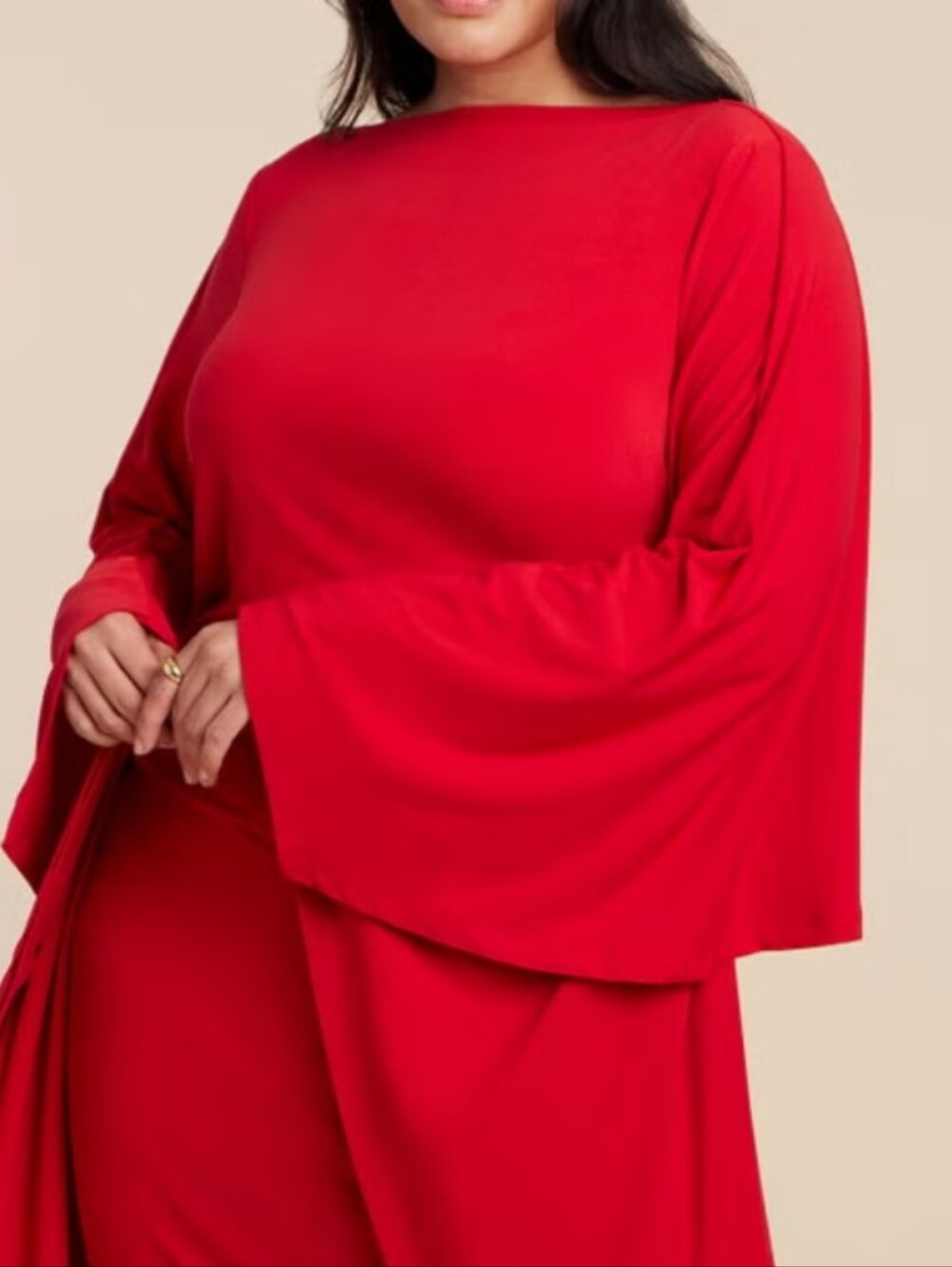 Eloquii Red Maxi Dress Sz 16 with Draped Sleeves - Picture 5 of 7